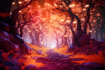 Colorful arena of dream forest outdoors woodland.