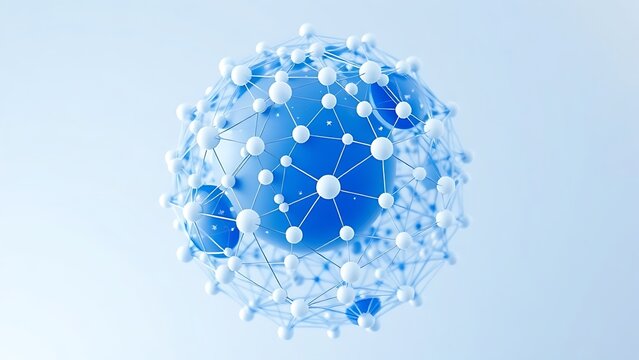 Futuristic blue and white spherical structure with interconnected nodes, symbolizing networks.