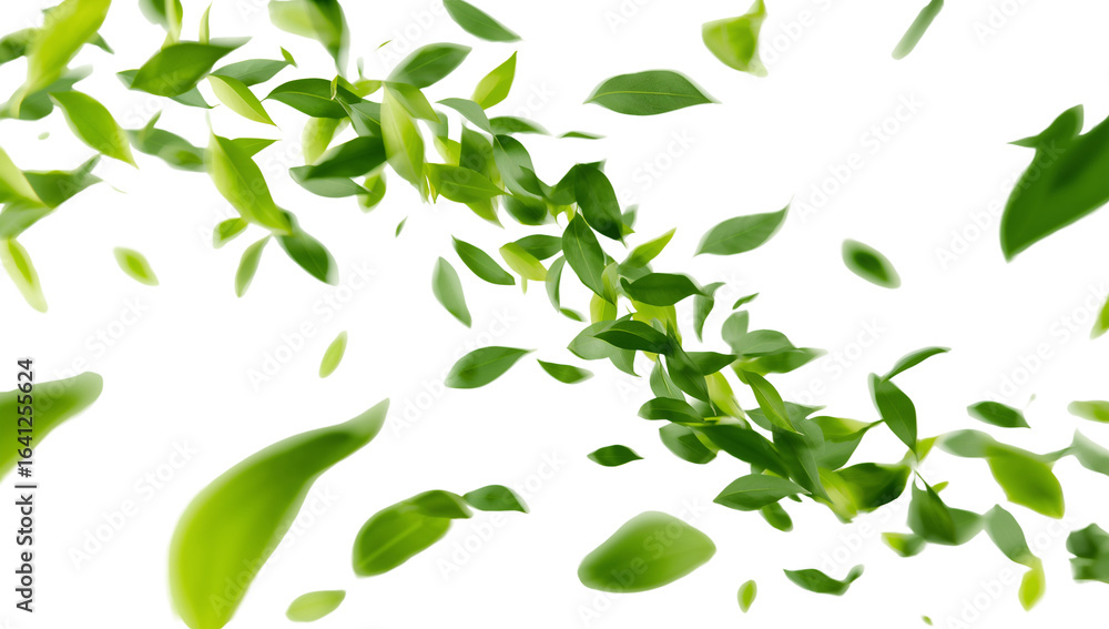 Poster emerald cascade vibrant leaves creating an organic flow botanical spectacle over transparent void