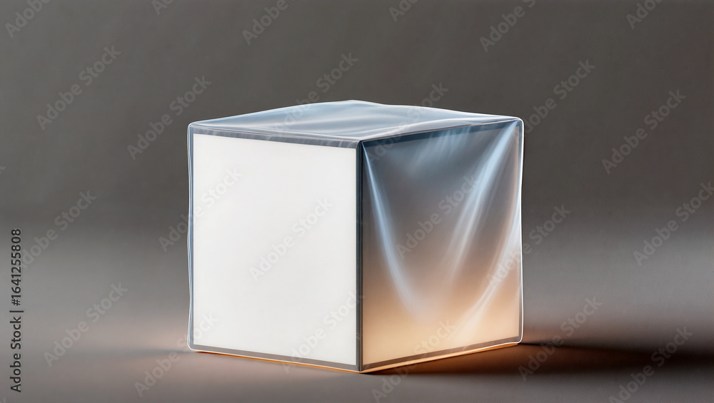 Poster cube light radiates soft glow in minimalistic modern setting