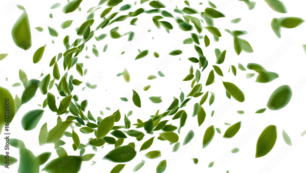 Poster Abstract swirling vortex of luminous green leaf shapes creating a visual effect on transparent