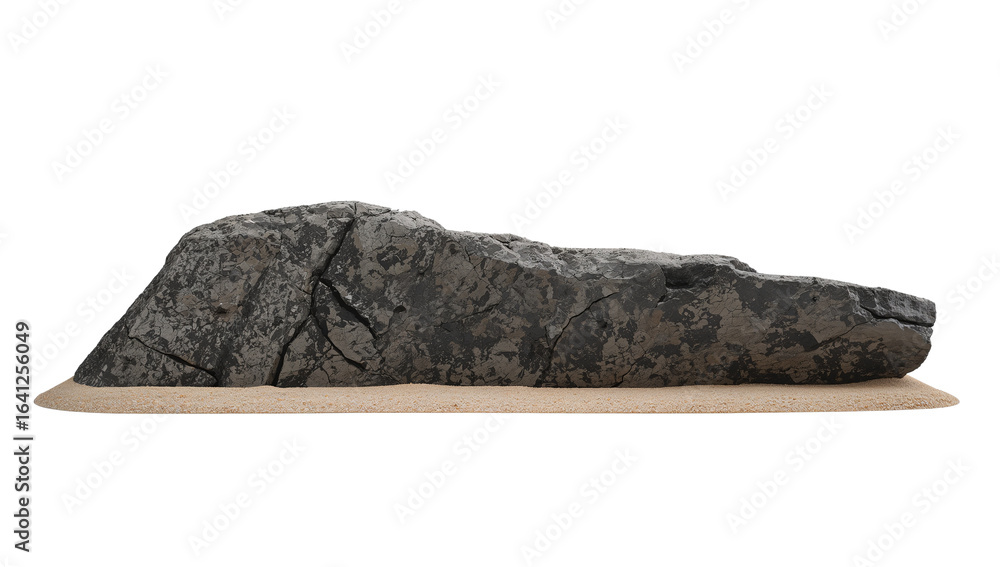 Poster isolated weathered rock formation resting on a sandy base with a transparent background providing