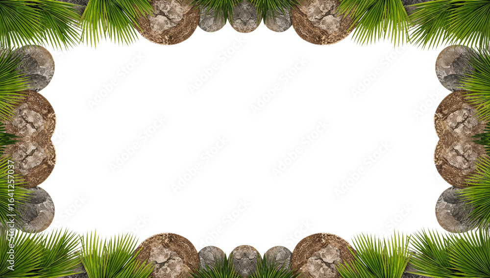 Poster abstract circular stone formations and spiky green plants create a unique frame isolated