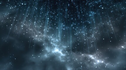 Fototapeta premium dreamlike crystal rain falling from a glowing nebula sky
