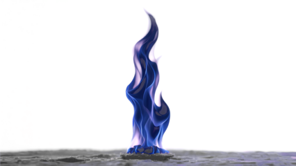 Transparent PNG of Blue and Purple Flame,  A Single, Tall, Vertical Flame with Vivid Blue and Purple Hues Against a Transparent Background, Perfect for Design Projects or Digital Art