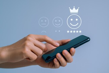Customer Experience Survey on Mobile Phone: Hands Choosing Excellent Feedback with Crown and Stars