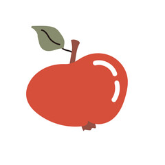 Minimalist red apple illustration with green leaf.