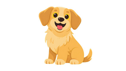 Transparent PNG of Cute Cartoon Golden Retriever Puppy, Sitting and Smiling with Tongue Out, Adorable Pet Illustration with Happy Expression and Golden Fur