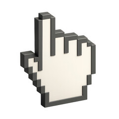 Retro pixelated computer cursor hand icon pointing upwards isolated on transparent background