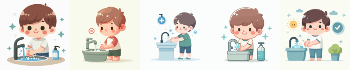 vector of a little boy washing his hands