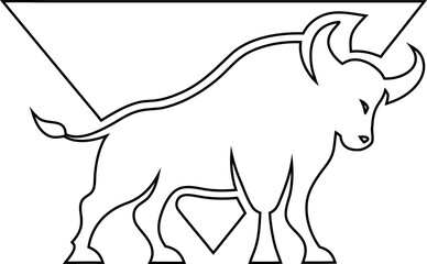Minimalist standing bull outline vector logo, Chinese zodiac ox sign, ideal for branding, calendars, and festive graphics.

