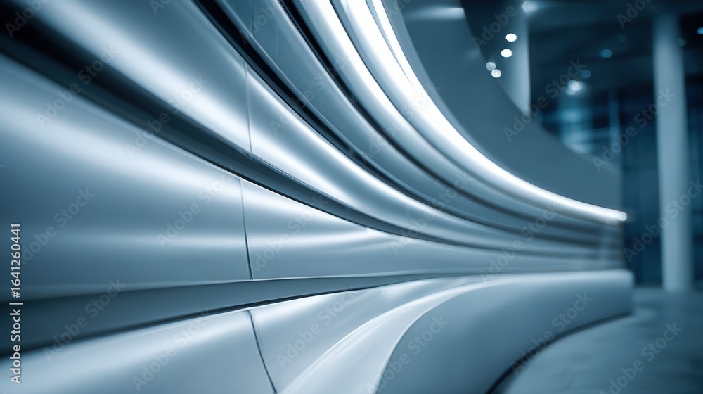 Poster modern architecture interior design featuring curved wall and ambient lighting, creating a futuristi