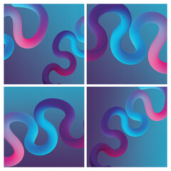 set Abstract design featuring colorful, flowing shapes in shades of blue and pink against a dark background. The composition is dynamic and modern. Bright, modern 3D abstract background with flowing, 