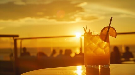 A live summer music concert on an outdoor stage at sunset with a large crowd enjoying the music silhouetted against the golden sky Energetic highquality  stock