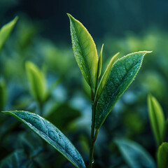 Fototapeta premium Close-Up of Fresh Green Tea Leaves