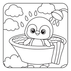 Cute Penguin Bathing in Tub Illustration