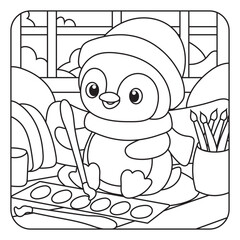 Cute Penguin Painting Indoors