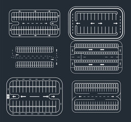 Overhead View Parking Lot Layouts with Arrows and Lines car park parking space