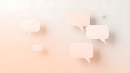 Modern feedback concept with floating speech bubble shapes on a soft gradient background.