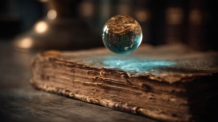 delicate orb hovering above an ancient book, glowing softly