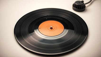 Fototapeta premium A vintage vinyl record on a white surface, highlighting retro music aesthetics.