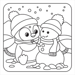 Penguin and Snowman in Winter Wonderland