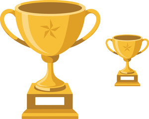 Golden trophy cup illustration, sports award prize, victory achievement symbol, competition 