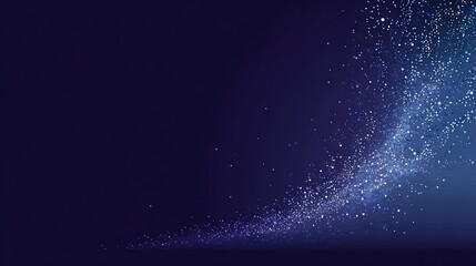 Elegant arc of scattered light particles in soft blue tones against a deep navy background, minimal cosmic-inspired abstract for modern design themes