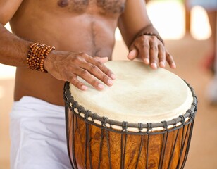 Close-Up of Yoruba Drummer with Talking Drum