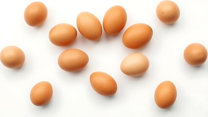 Fresh brown eggs neatly arranged on a white surface, showcasing simplicity and natural beauty.