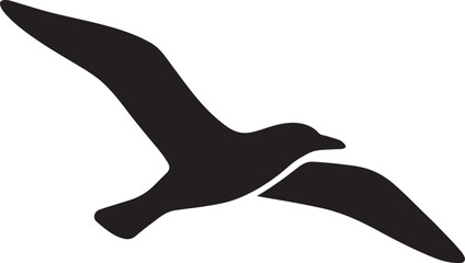Seagull in flight silhouette, perfect for wildlife, coastal, and nature-themed vector design projects.