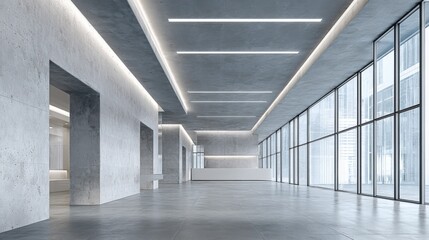 Obraz premium Minimalist Concrete Interior with Natural Light and Sleek Lighting Design for Commercial Spaces