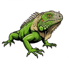 Obraz premium Green Iguana Reptile Illustration on White Background