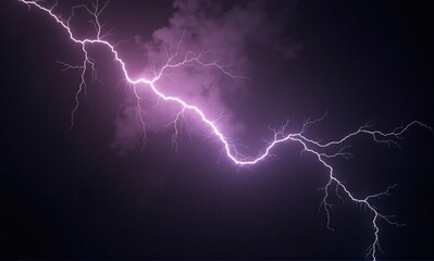 A vibrant purple lightning bolt illuminates a dark, stormy night sky, showcasing nature's raw power and dramatic weather.