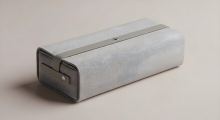 Textured gray fabric case with gray strap and silver snap closure modern