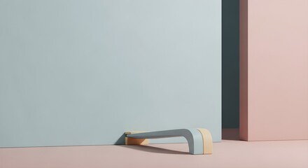 Modern pastel bench against soft blue and pink geometric backdrops design