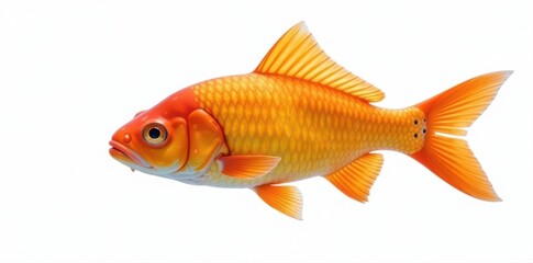 Fototapeta premium Single bright orange fish against pure white, Thailand backdrop , background, animal photography, colorful