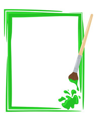 Vertical isolated rectangular frame with green paint with copy space. Vector empty template brush with gouache stain and splashes. Simple stroke color watercolor minimalistic design