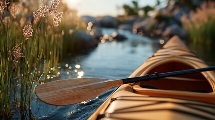 Summer Kayaking Adventure on a Serene Lake with Reeds