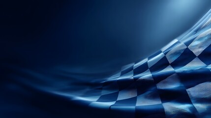 Abstract blue checkered flag waving in the wind, symbolizing racing, competition, victory, and dynamic movement with a modern, futuristic design.