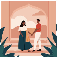 Romantic Couple Holding Hands in Front of Traditional Indian Gate