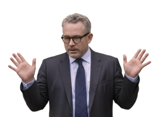 Middle aged man with salt and pepper hair wearing glasses and a isolated on white transparent background png jpg business people clipping path cutout 2025 2026 4k full hd poster banner label download
