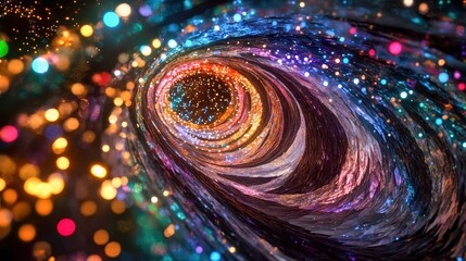 A swirling galaxy of festival lights merging in a dark cosmic space for a mind bending background