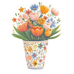 Vibrant Floral Bouquet in a Decorated Vase