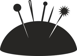 Sewing needle cushion silhouette, black and white pincushion  illustration, 