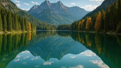 Fototapeta premium Serene mountain lake reflection
