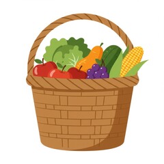Brown Wicker Basket Filled with Fresh Fruits and Vegetables