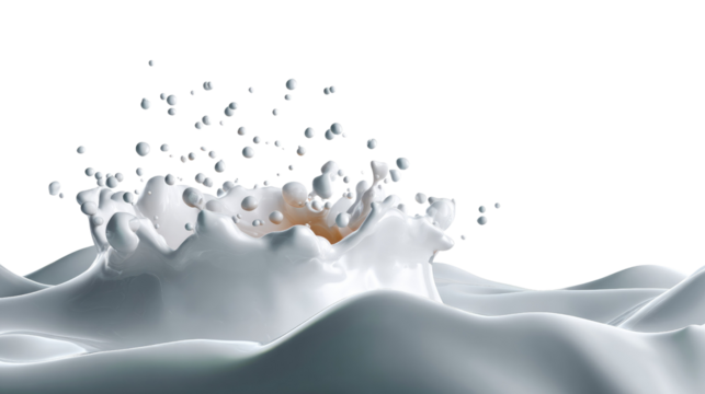 Splash of Freshness: A dynamic splash of milk explodes upwards, revealing droplets, waves and the captivating textures of dairy liquid.