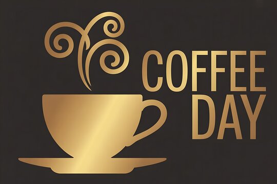 Celebrate International Coffee Day with this elegant golden design featuring a steaming cup, perfect for promotions, cafe decor, or coffee lover greetings