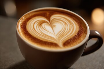 Delicious latte with beautiful heart-shaped coffee art, perfect for a cozy moment.